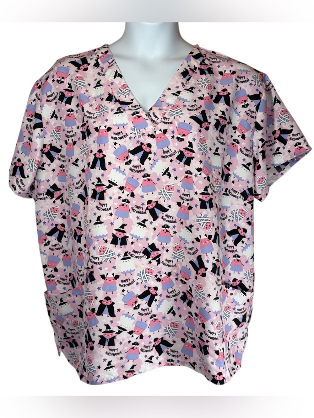 Women's Happy Halloween Scrub Top Size 3 XL